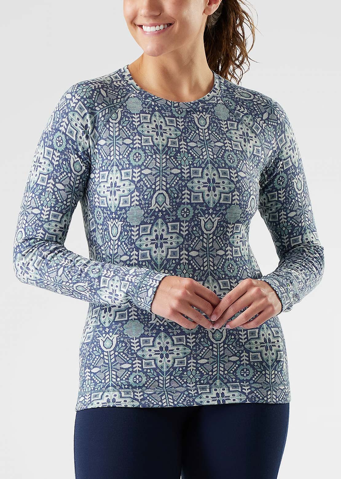 Smartwool Women's Classic Thermal Merino 250 Crew Base Layer Top Nightfall Deco Floral