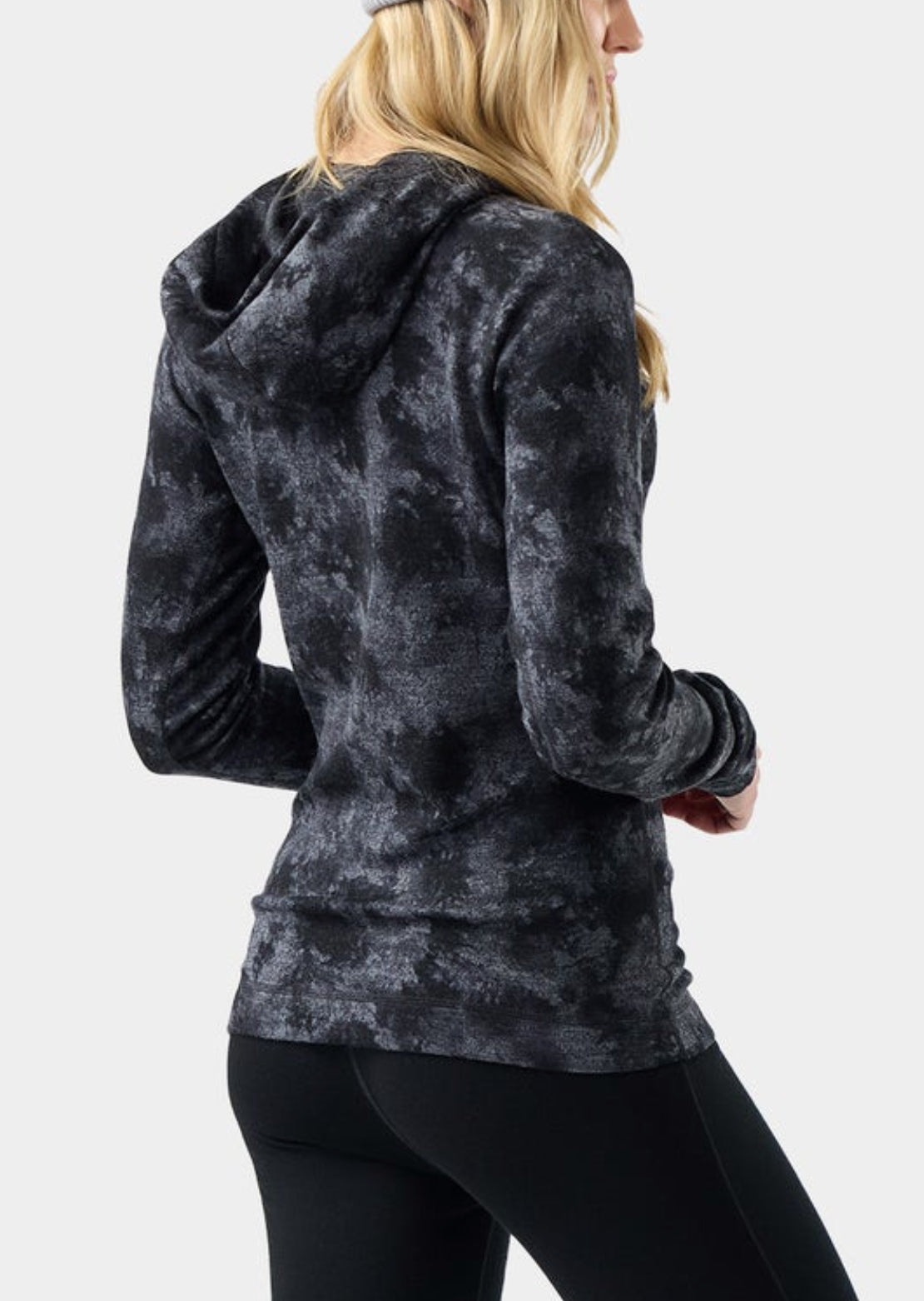 Smartwool Women's Classic Thermal Merino Base Layer 1/2 Zip Hood Black Tie Dye