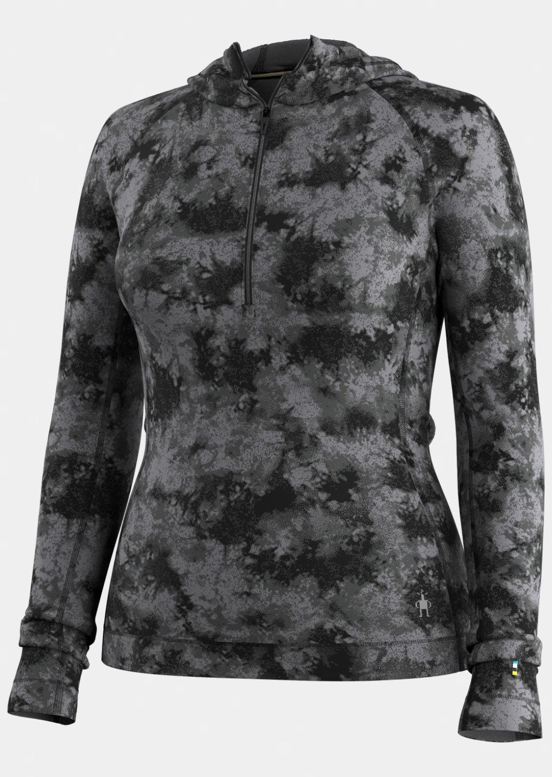 Smartwool Women's Classic Thermal Merino Base Layer 1/2 Zip Hood Black Tie Dye