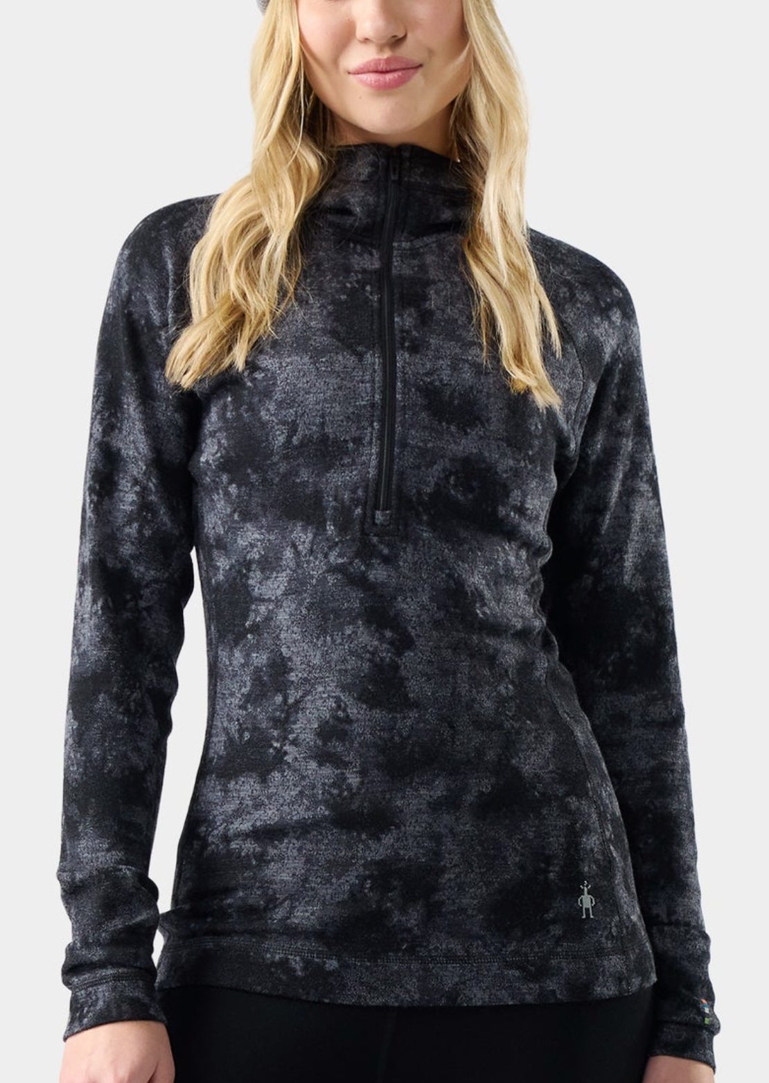 Smartwool Women's Classic Thermal Merino Base Layer 1/2 Zip Hood Black Tie Dye