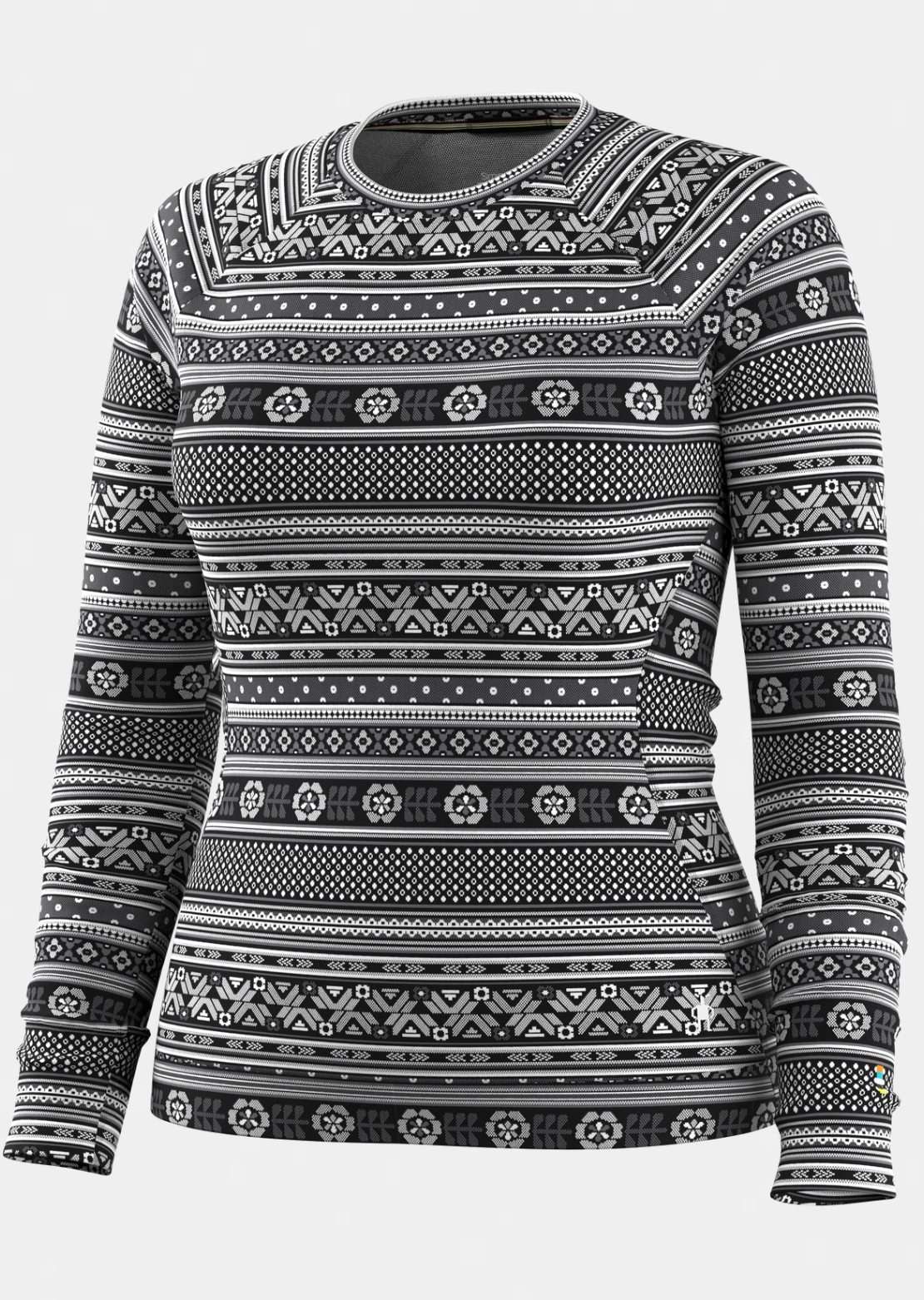 Smartwool Women's Classic Thermal Merino Crewneck Boxed Base Layer Top Black Fair Isle Fun