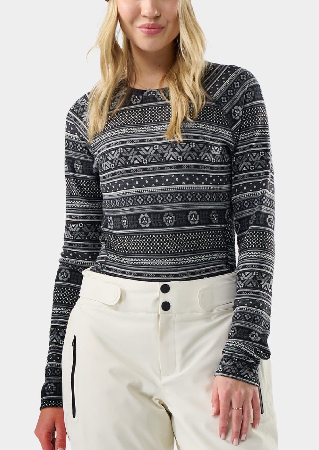 Smartwool Women's Classic Thermal Merino Crewneck Boxed Base Layer Top Black Fair Isle Fun