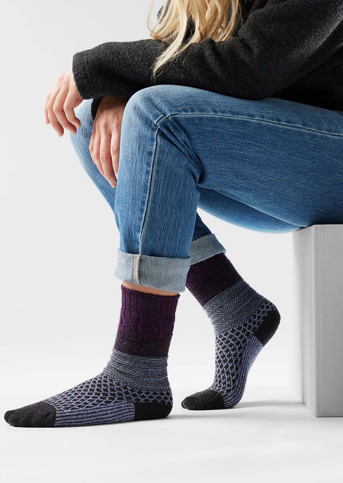 Smartwool Women's Everyday Cozy Popcorn Cable Crew Socks Chalk Violet