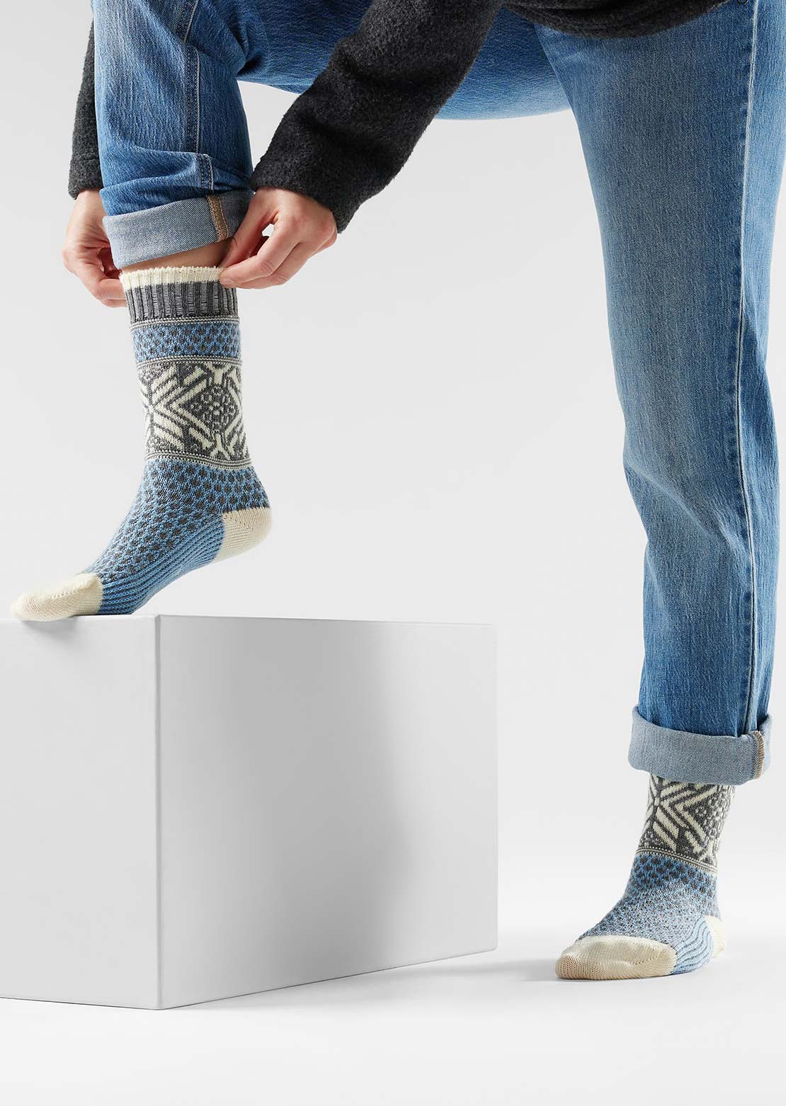 Smartwool Women's Everyday Popcorn Snowflake Pattern Crew Socks Serene Blue
