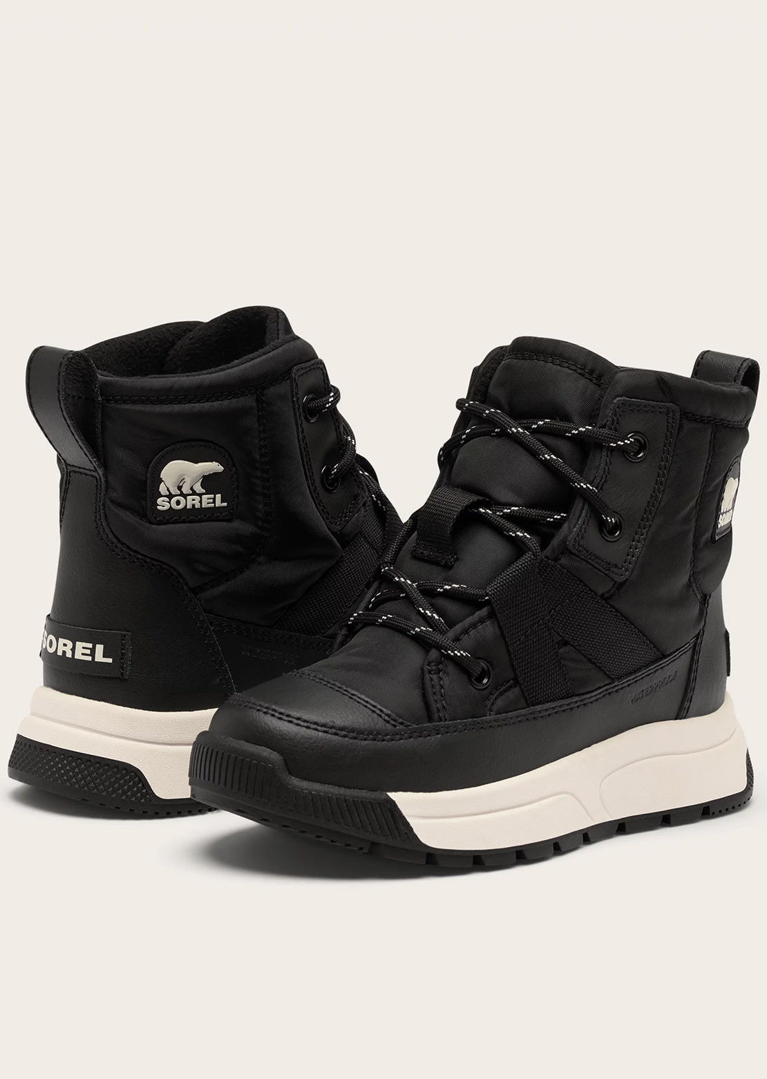 Sorel Junior Whitney III Mid Waterproof Boots Black/Sea Salt