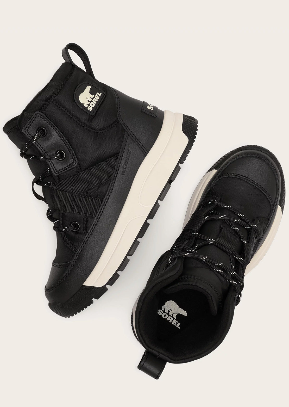 Sorel Junior Whitney III Mid Waterproof Boots Black/Sea Salt