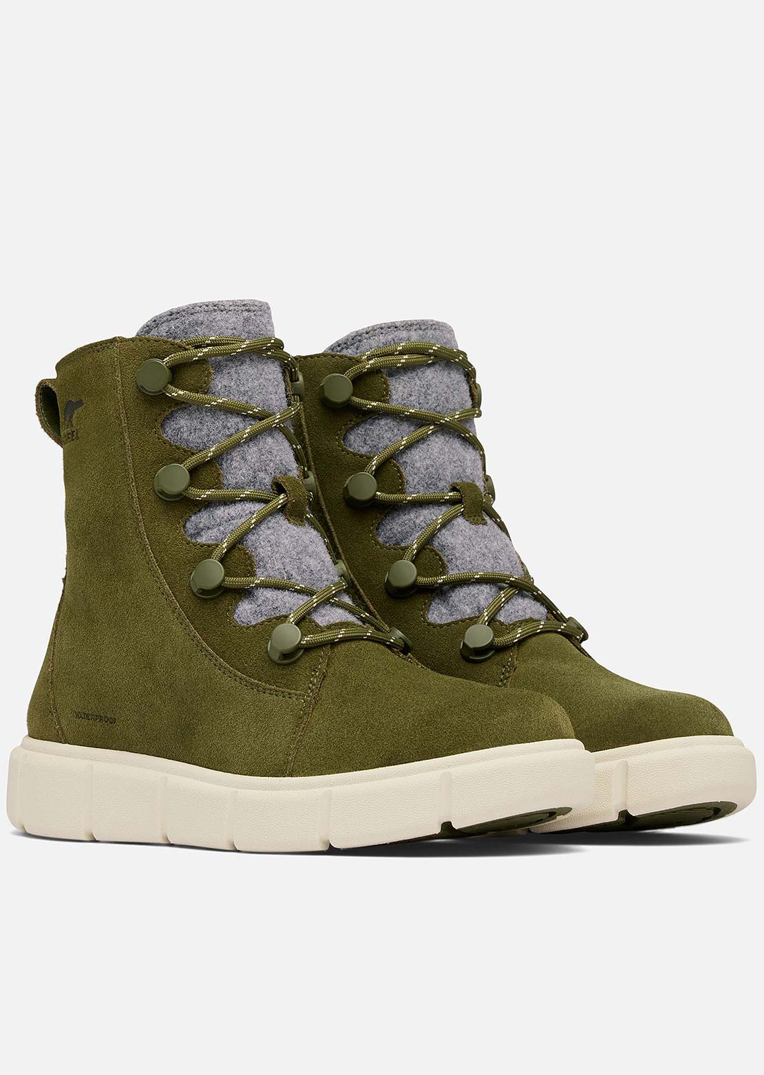 Sorel Women's Explorer III Joan Waterproof Boots Utility Green/Chalk