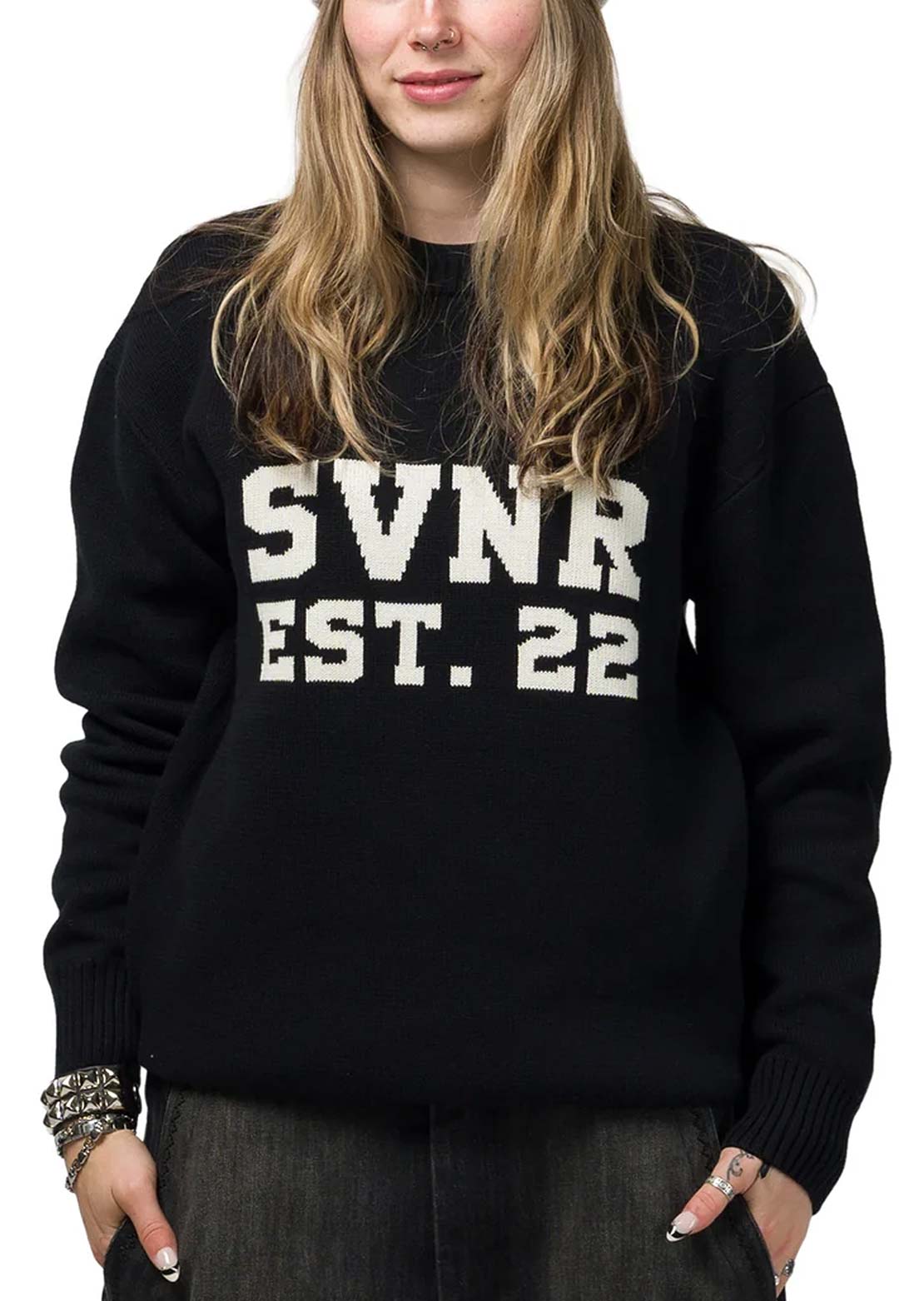 Souvenir Unisex Collegiate Jacquard Knit Sweater Black