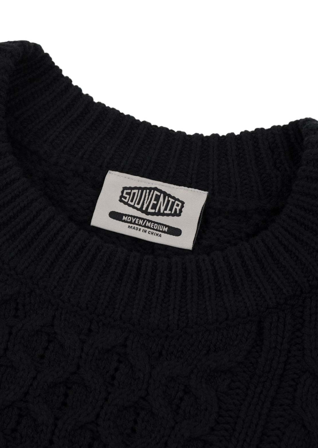 Souvenir Unisex Engineered Cable Knit Sweater Black