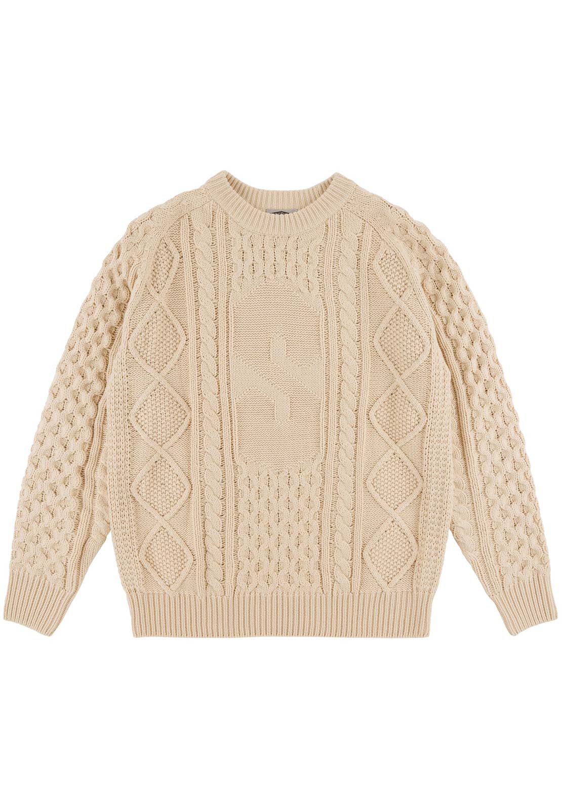 Souvenir Unisex Engineered Cable Knit Sweater Oatmeal