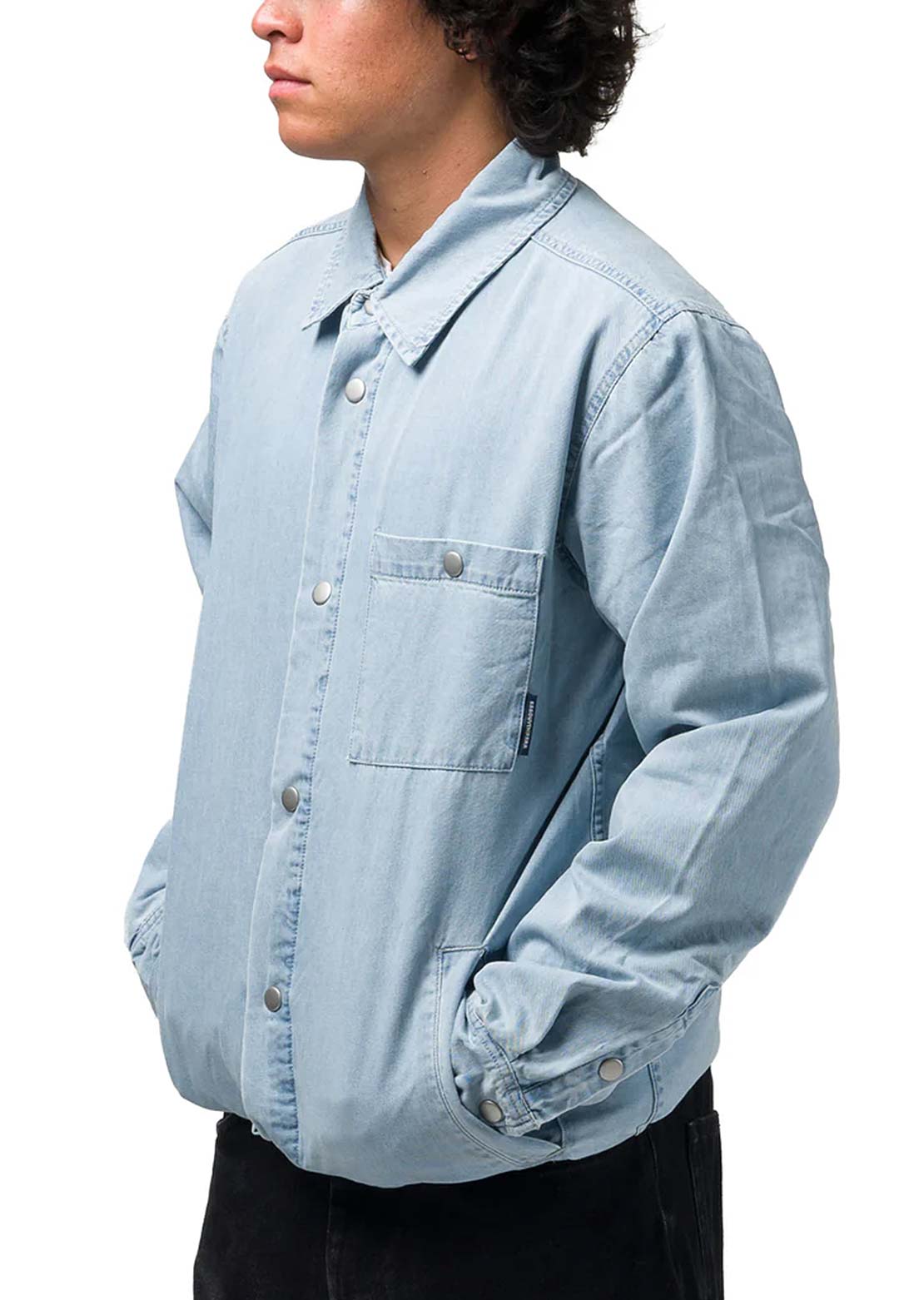 Souvenir Unisex Quilted Denim Button Up Shirt Faded Indigo