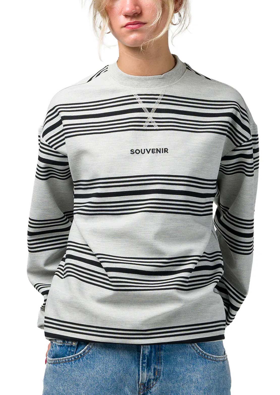 Souvenir Unisex Striped Crewneck Sweater Athletic Grey