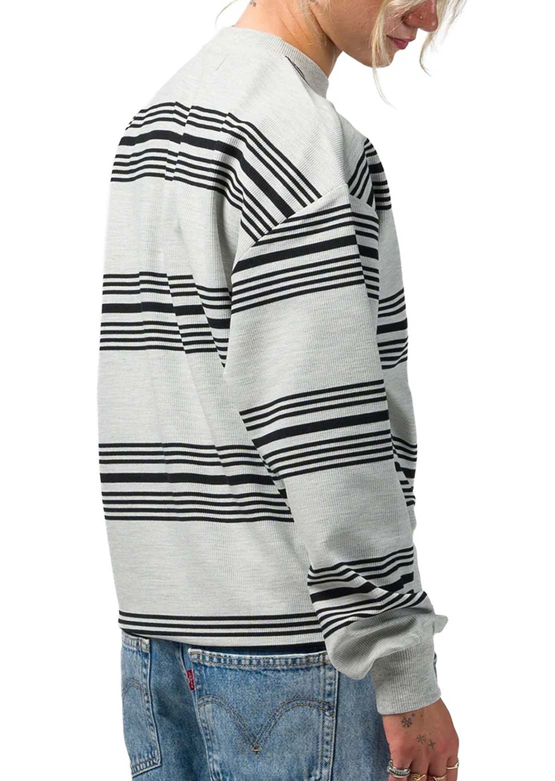 Souvenir Unisex Striped Crewneck Sweater Athletic Grey