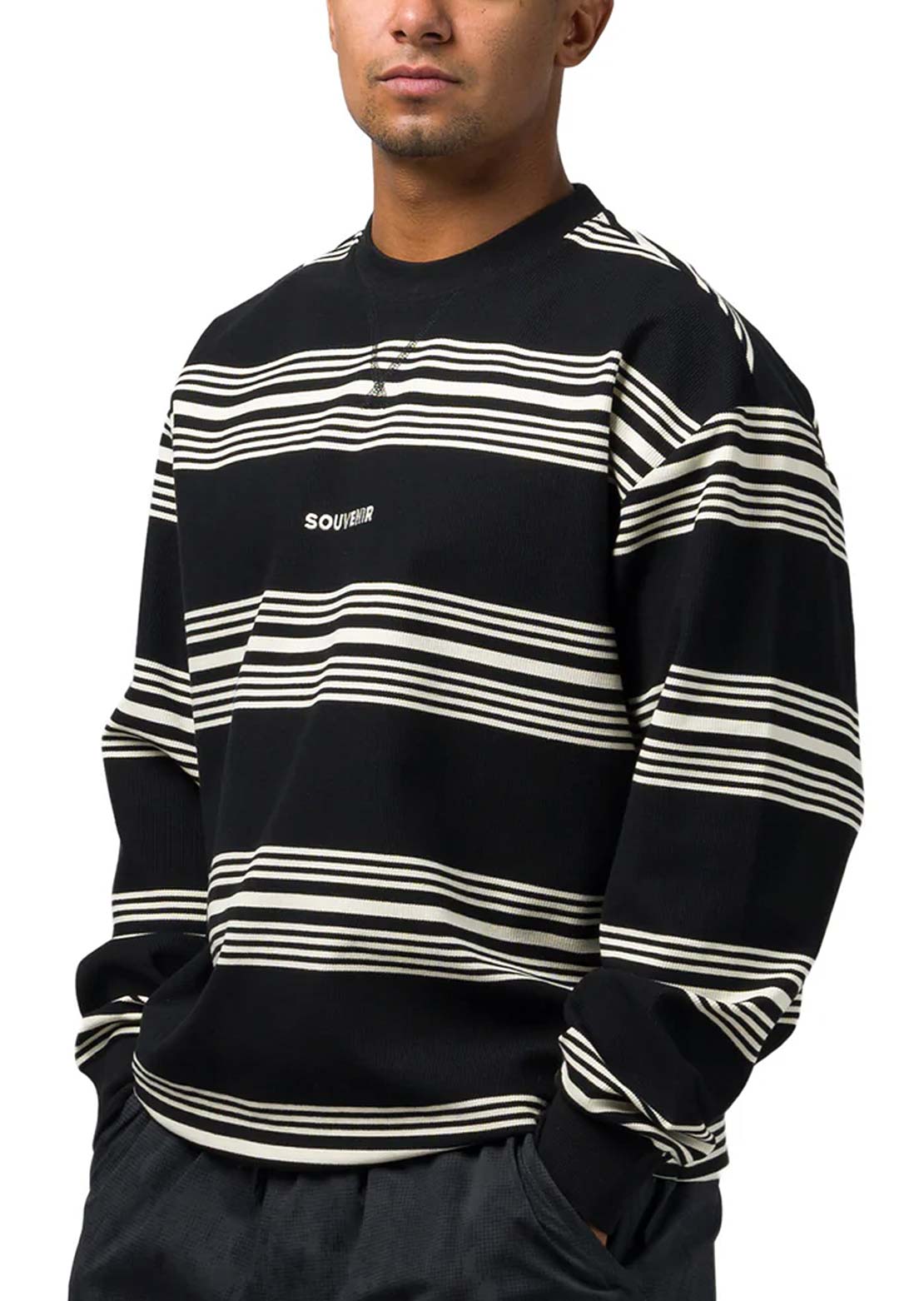 Souvenir Unisex Striped Crewneck Sweater Black