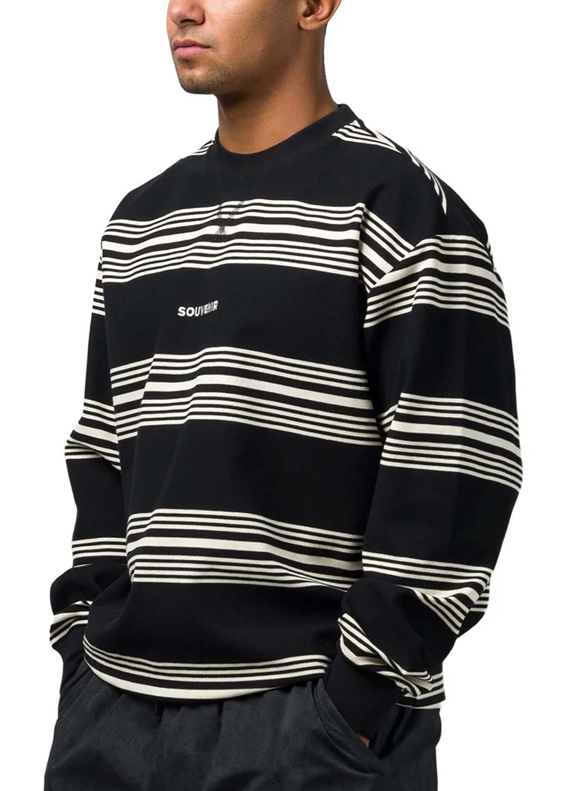 Souvenir Unisex Striped Crewneck Sweater Black