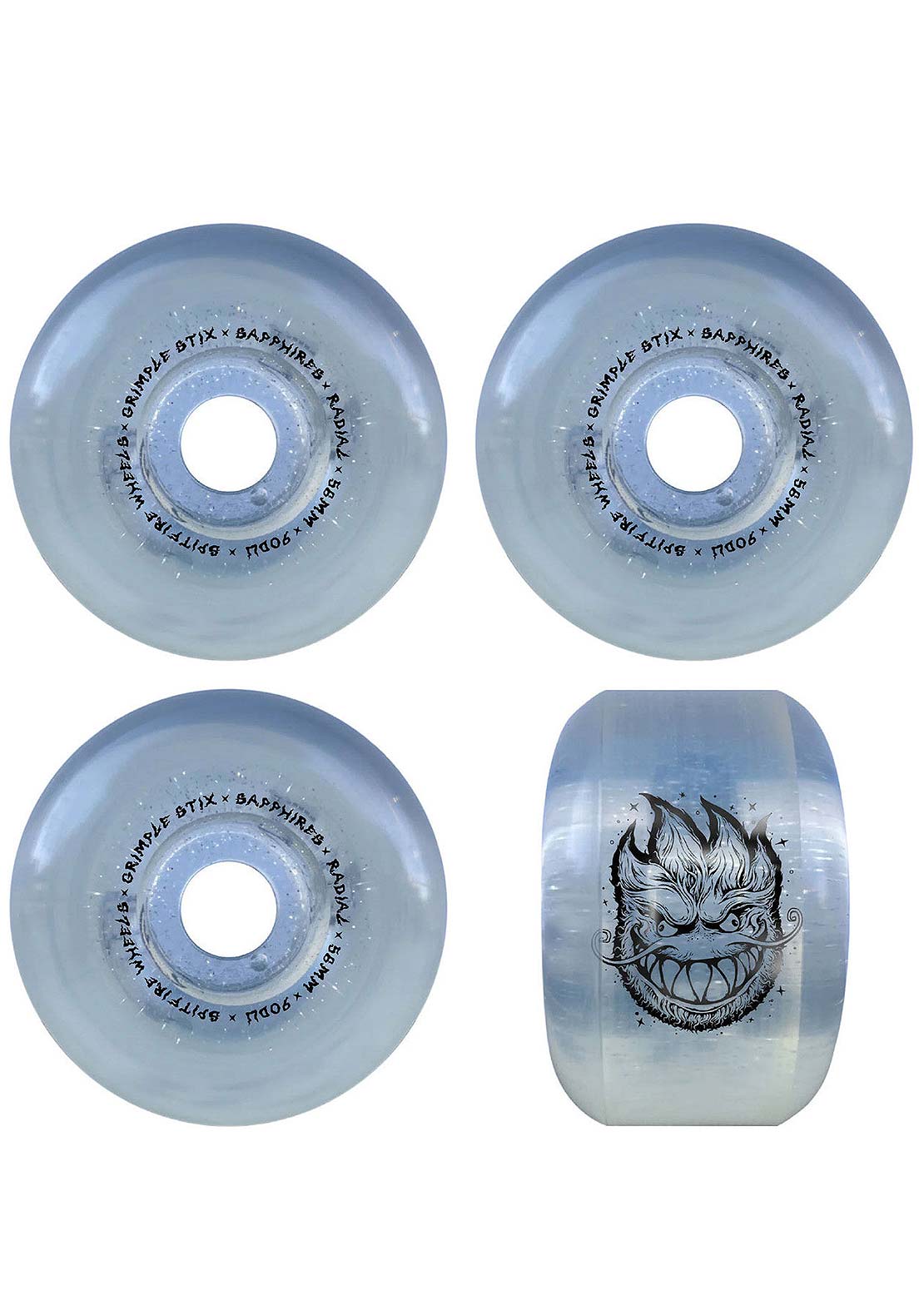 Spitfire Sapphire 90D Grimple Dust Skateboard Wheels Clear/Silver Glitter