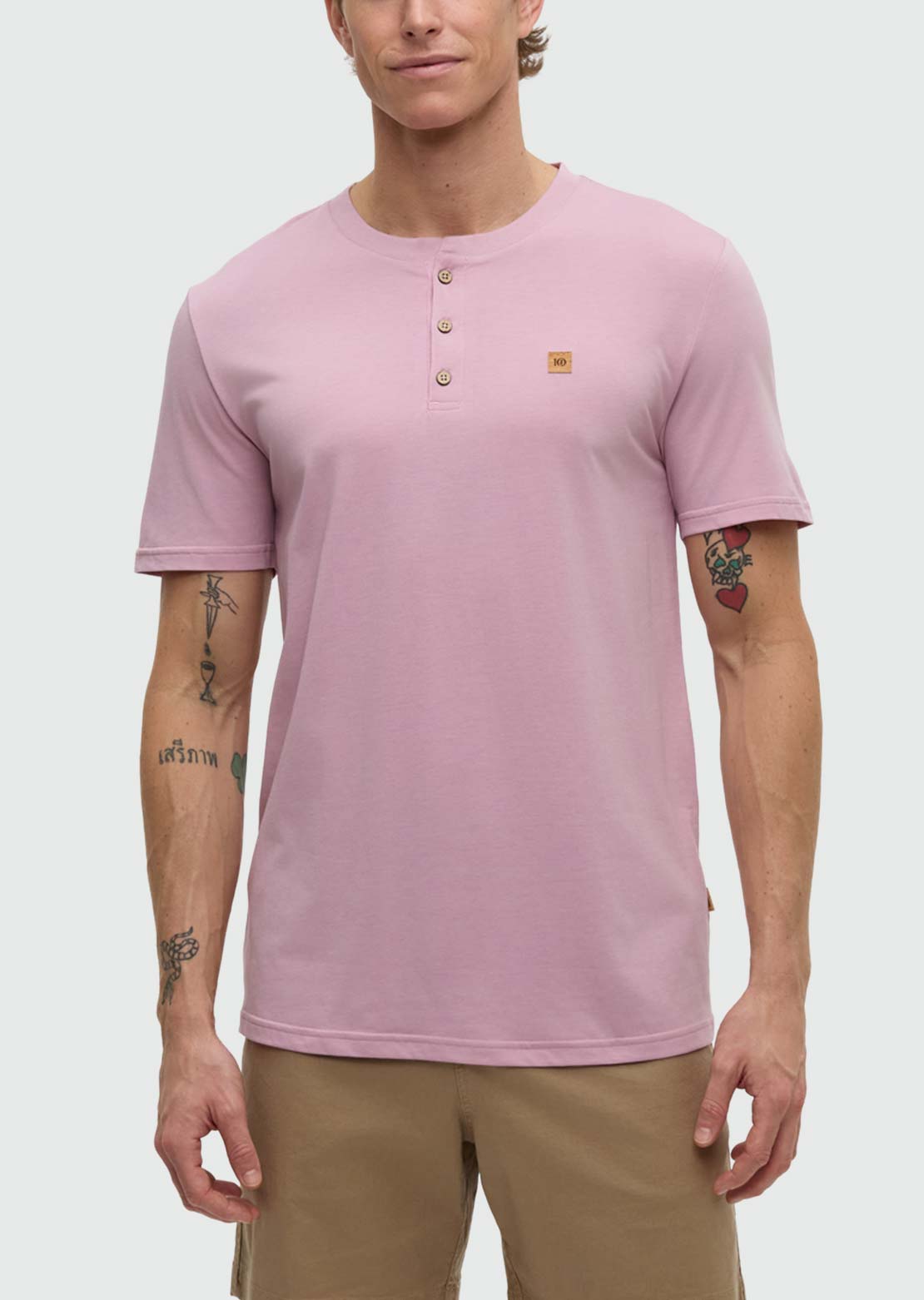 Tentree Men's Baker Henley T-Shirt Pink Sand