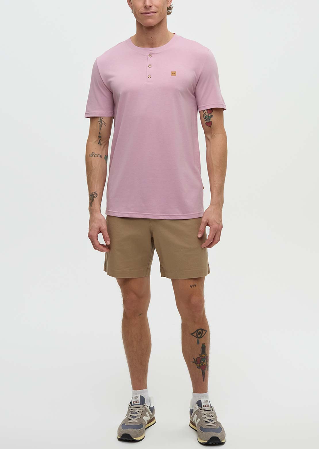 Tentree Men's Baker Henley T-Shirt Pink Sand