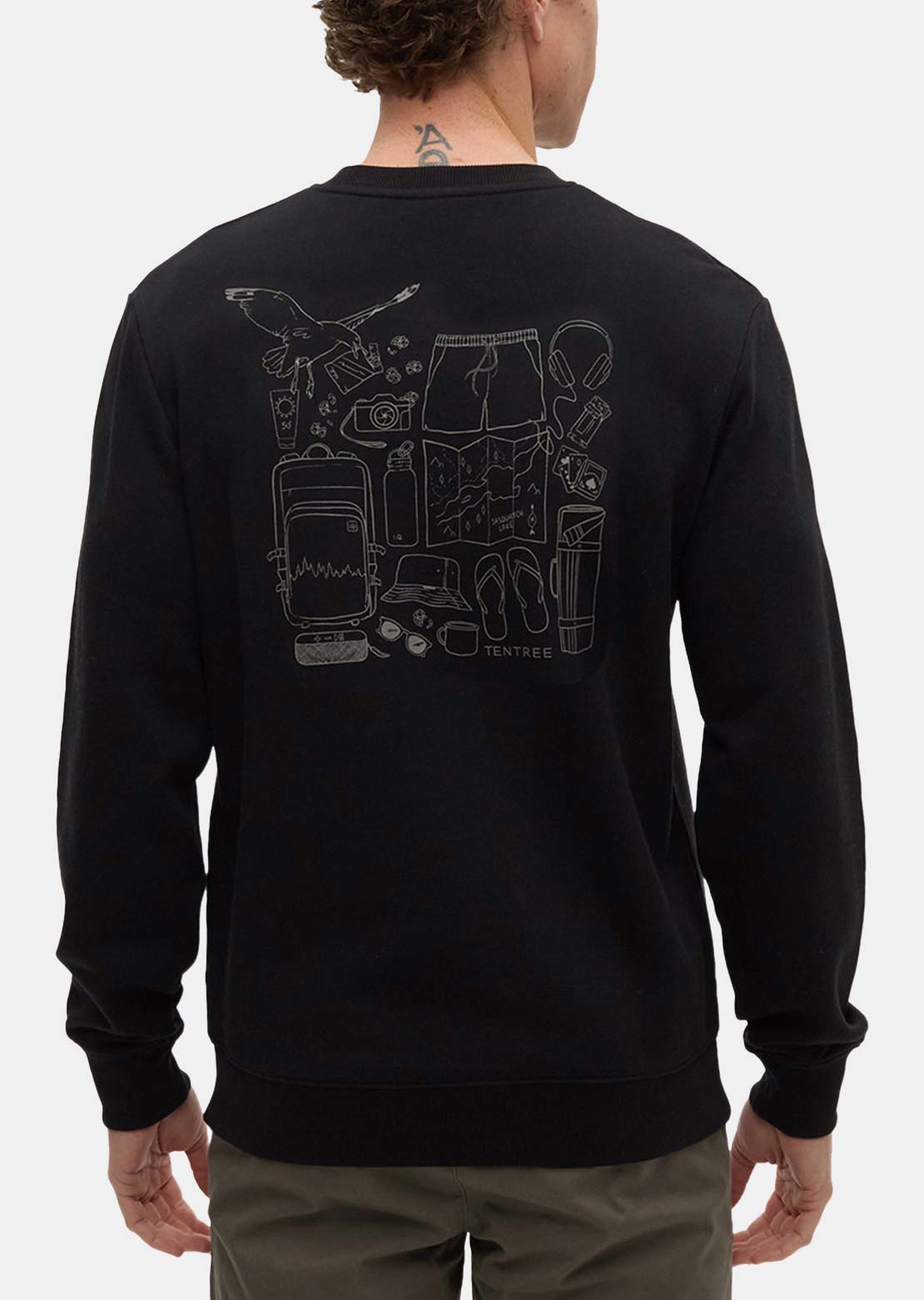 Tentree Men's Lake Life Essentials Crewneck Long Sleeve Meteorite Black/Clay
