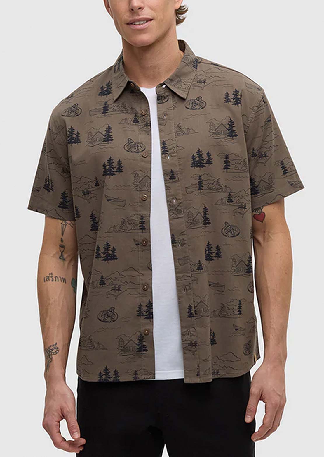Tentree Men's Redwood Button Up Shirt Timber/Lake Sasquatch