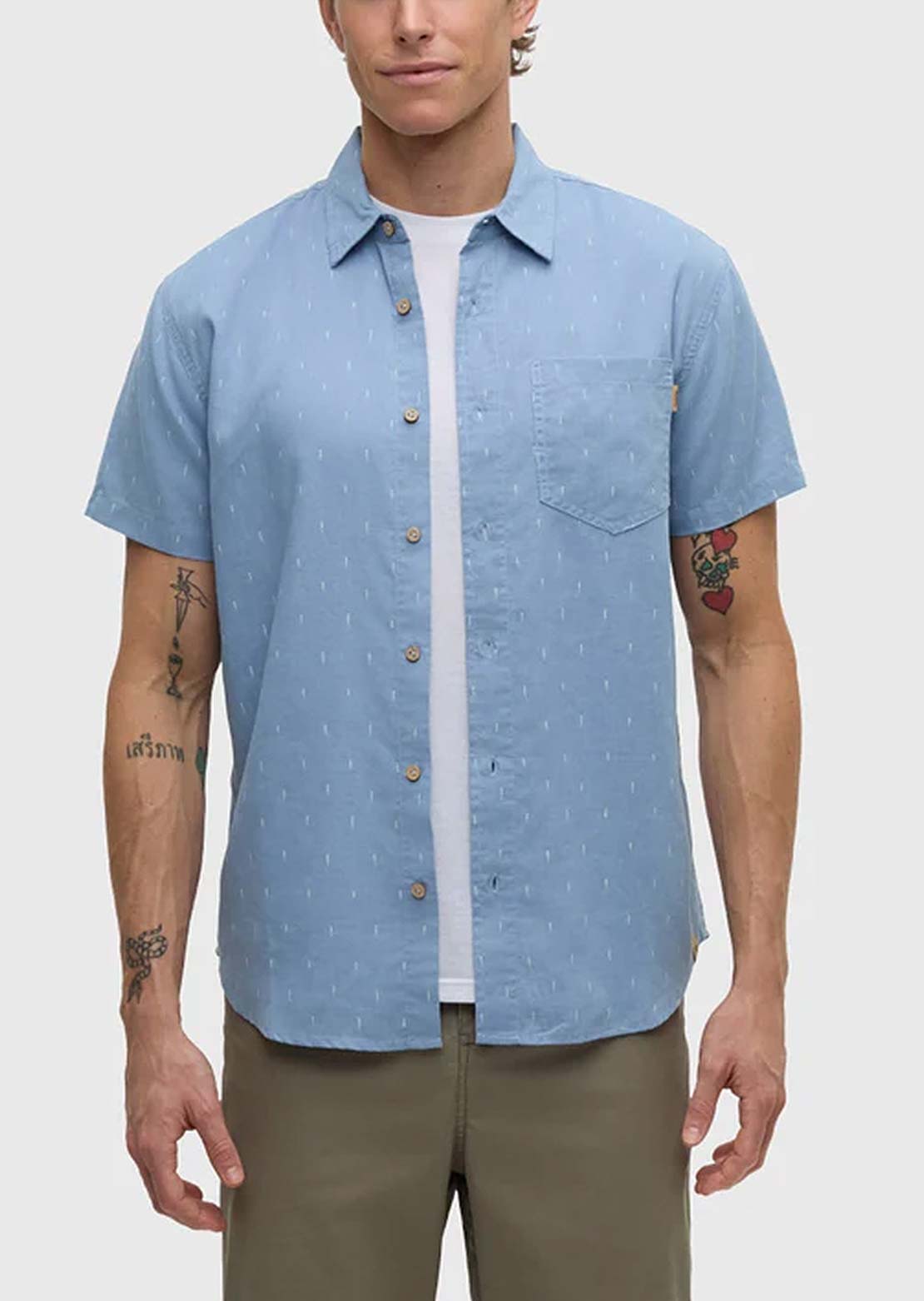 Tentree Men's Small Tree Mancos Button Up Shirt Lakeside Blue/Small Tree