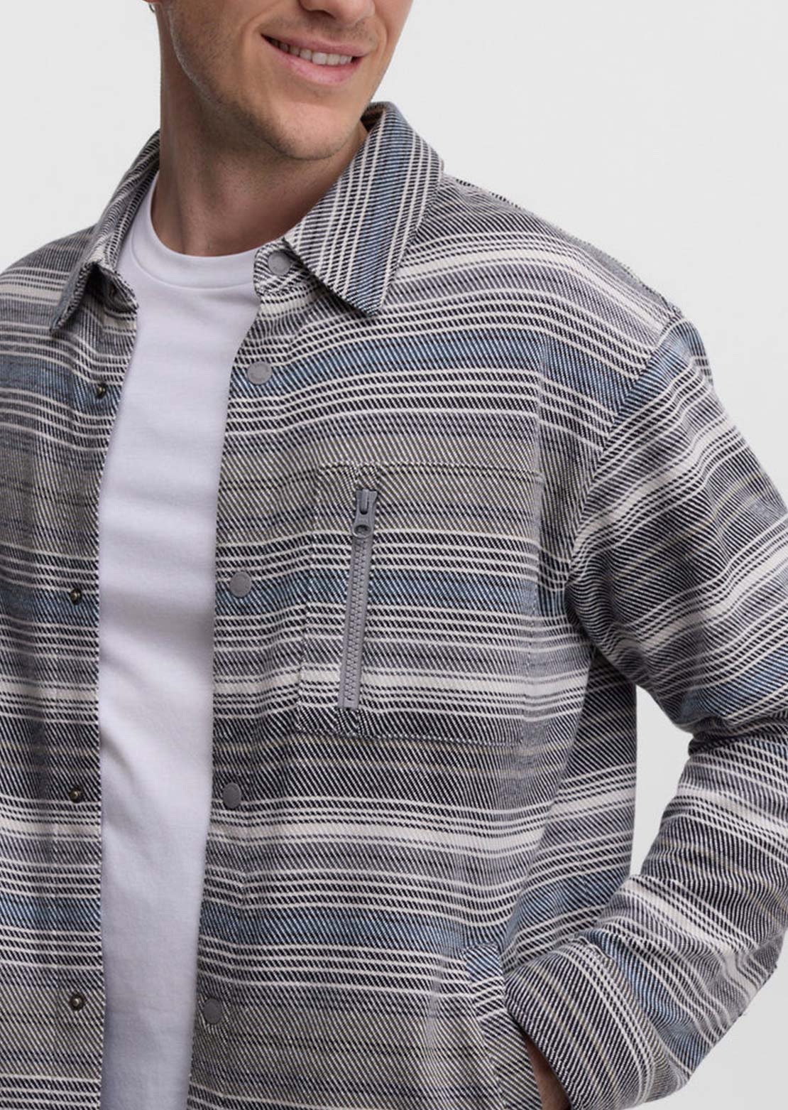 Tentree Men's Thompson Shacket Meteorite Black/Multi Stripe