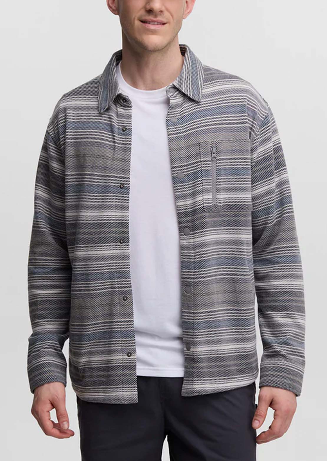 Tentree Men's Thompson Shacket Meteorite Black/Multi Stripe