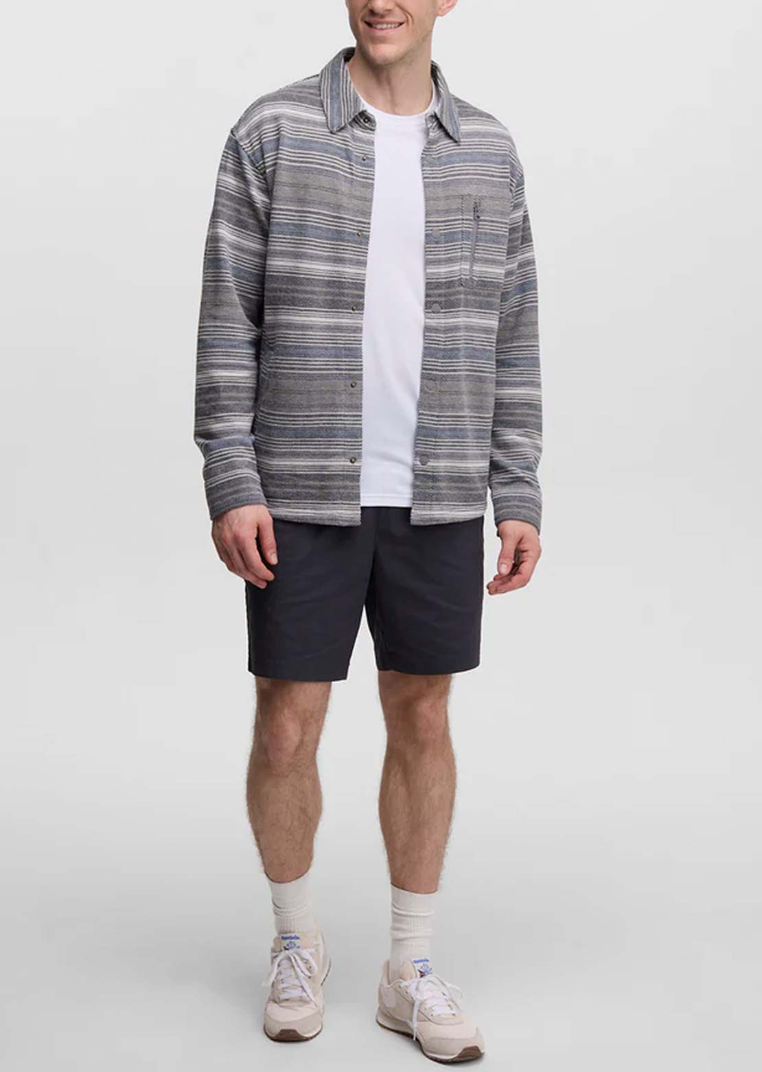 Tentree Men's Thompson Shacket Meteorite Black/Multi Stripe