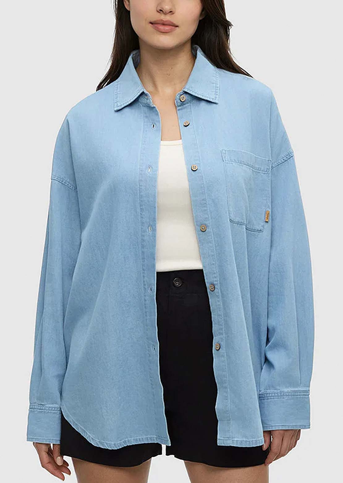 Tentree Women's Denim West End Button Up Shirt Light Wash