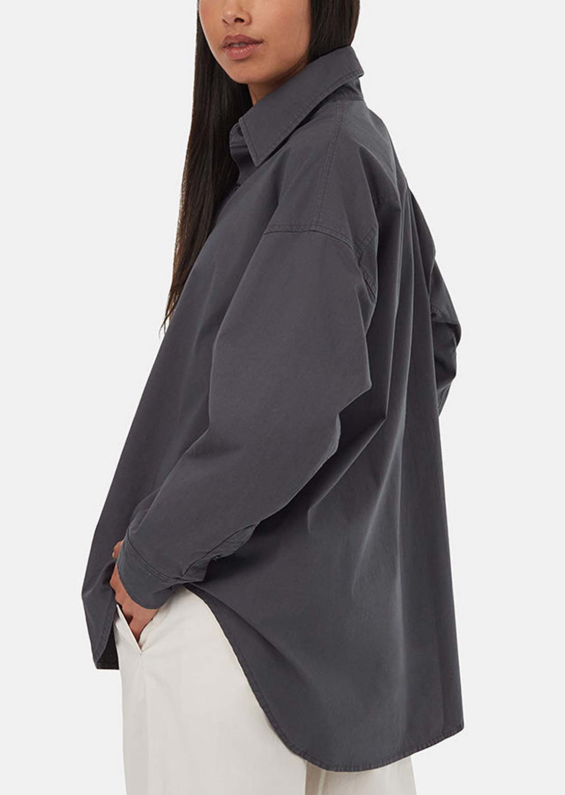 Tentree Women's EcoStretch Cotton Oversized Button Up Shirt Graphite