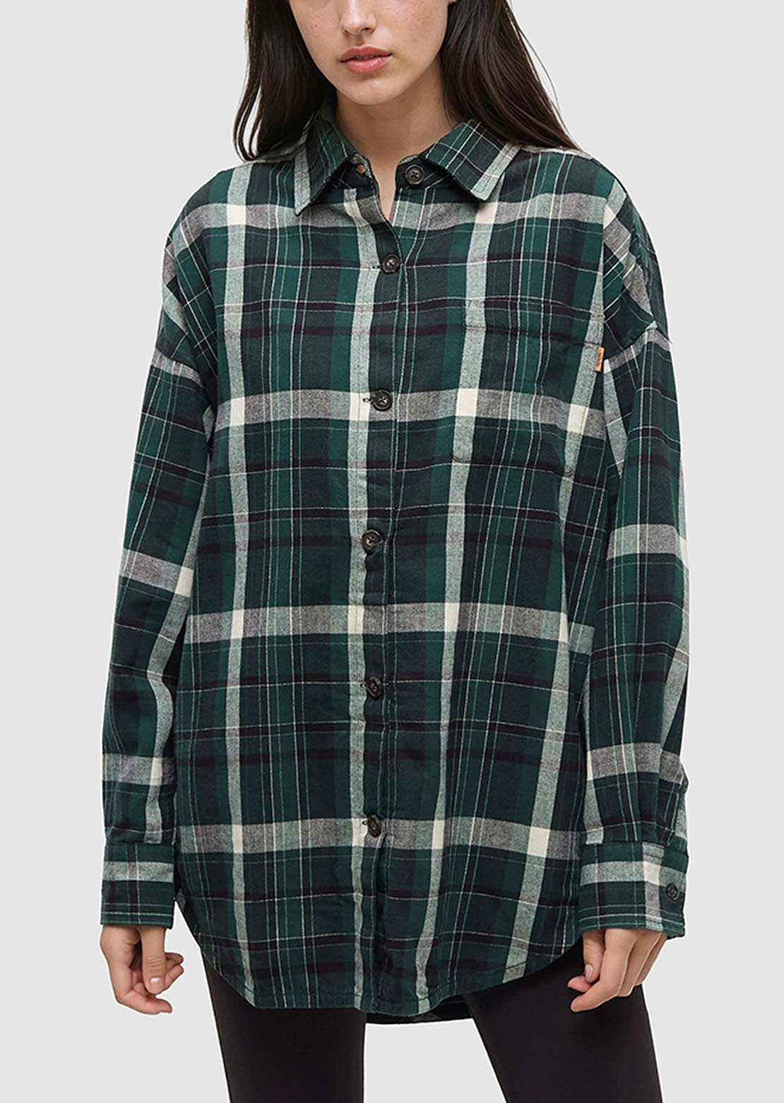 Tentree Women's Fernwood Flannel Button Up Shirts Forest Pine/Skyline Plaid
