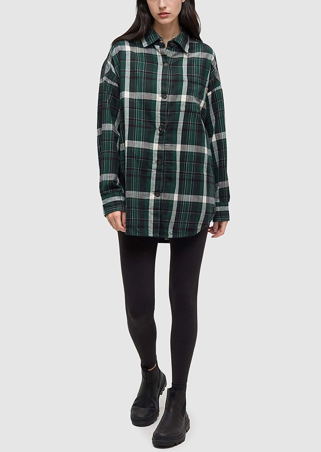 Tentree Women's Fernwood Flannel Button Up Shirts Forest Pine/Skyline Plaid