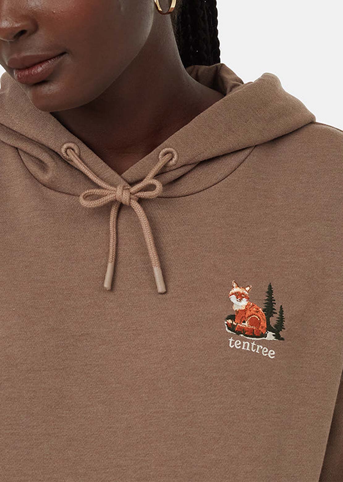 Tentree Women's Fox Wordmark Hood Fossil/Deep Jungle