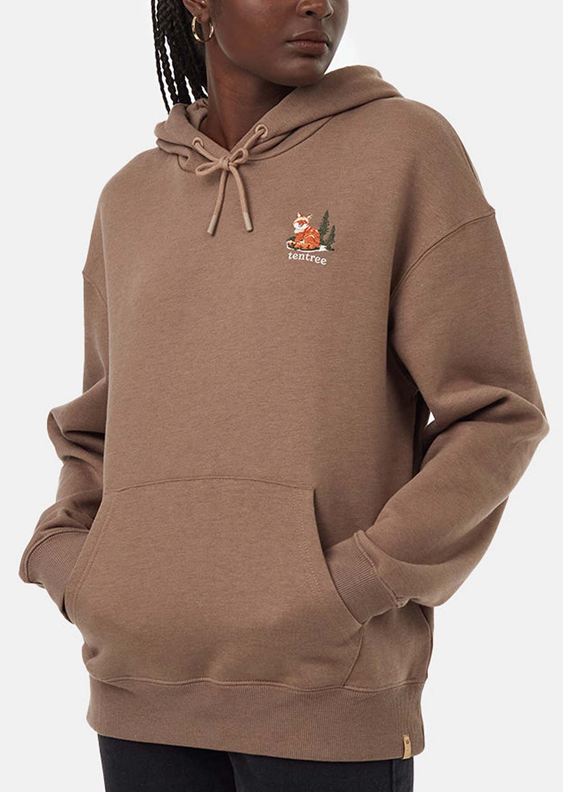Tentree Women's Fox Wordmark Hood Fossil/Deep Jungle