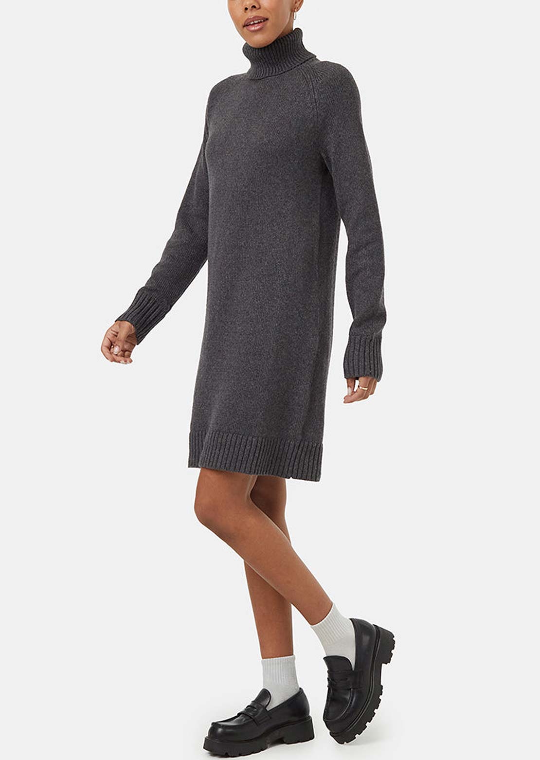 Tentree Women's Highline Turtleneck Dress Dark Grey Heather