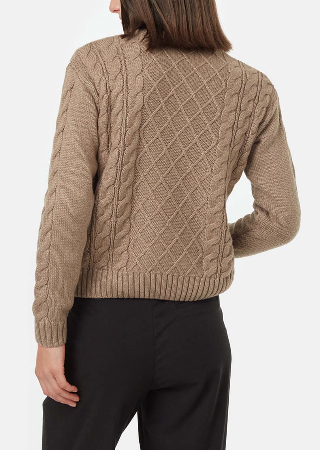 Tentree Women's Highline Wool Cable Crew Fossil Heather