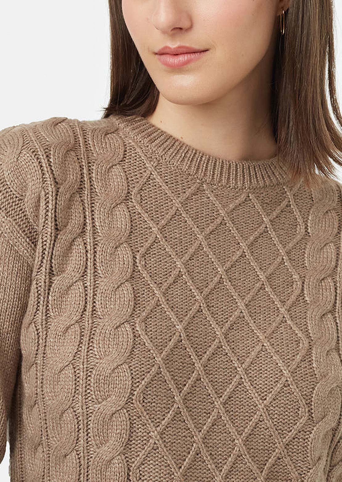 Tentree Women's Highline Wool Cable Crew Fossil Heather