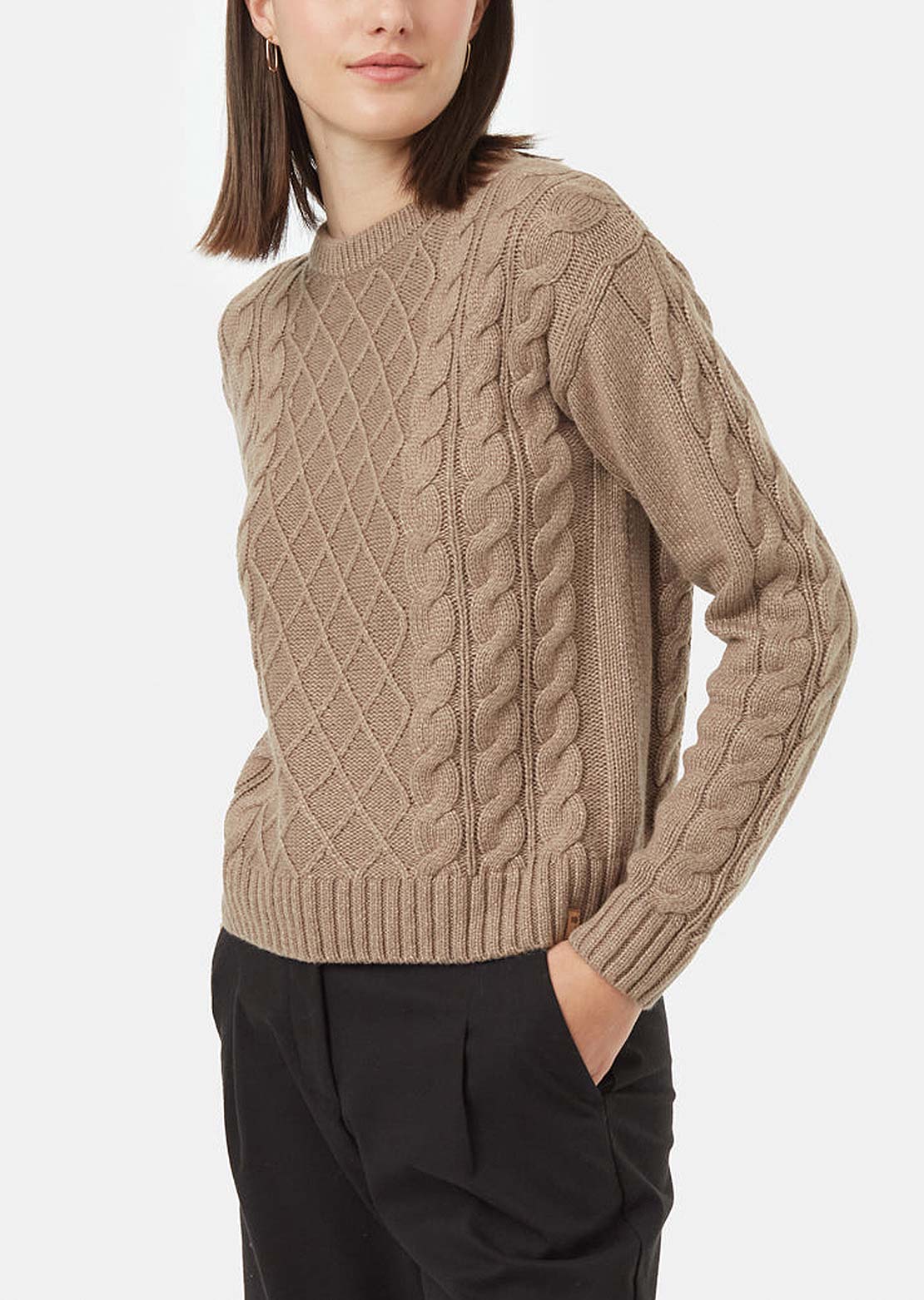 Tentree Women's Highline Wool Cable Crew Fossil Heather