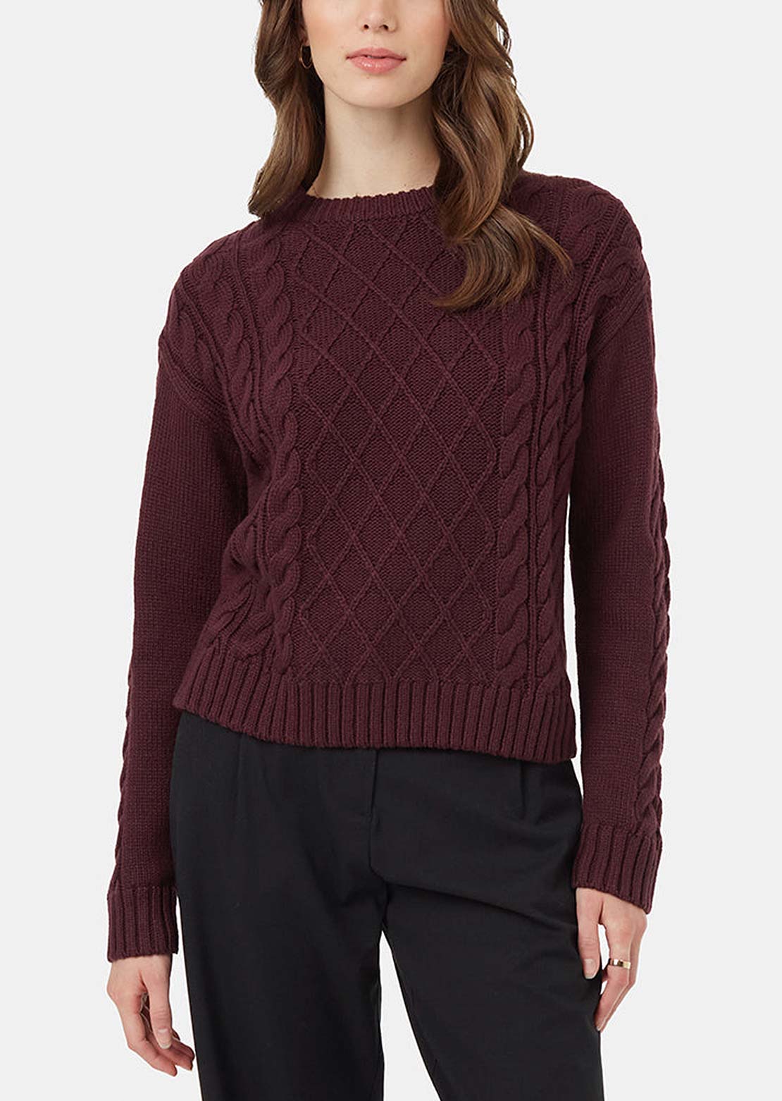 Tentree Women's Highline Wool Cable Crew Mulberry