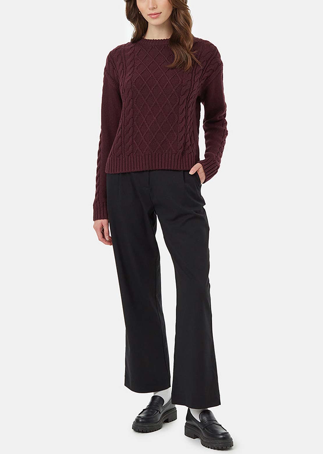 Tentree Women's Highline Wool Cable Crew Mulberry