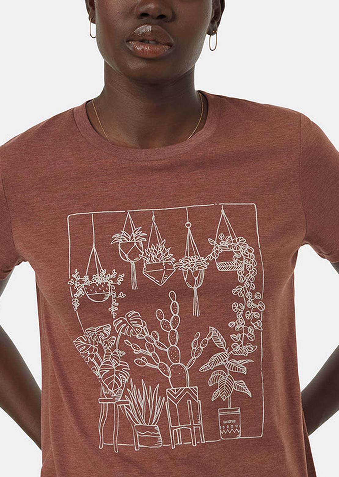 Tentree Women&#39;s Plant Club T-Shirt Mesa Red Heather/Silver Cloud Grey