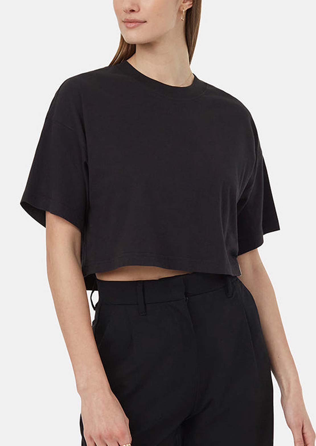Tentree Women&#39;s Regenerative Cotton Oversized Crop T-Shirt Meteorite Black