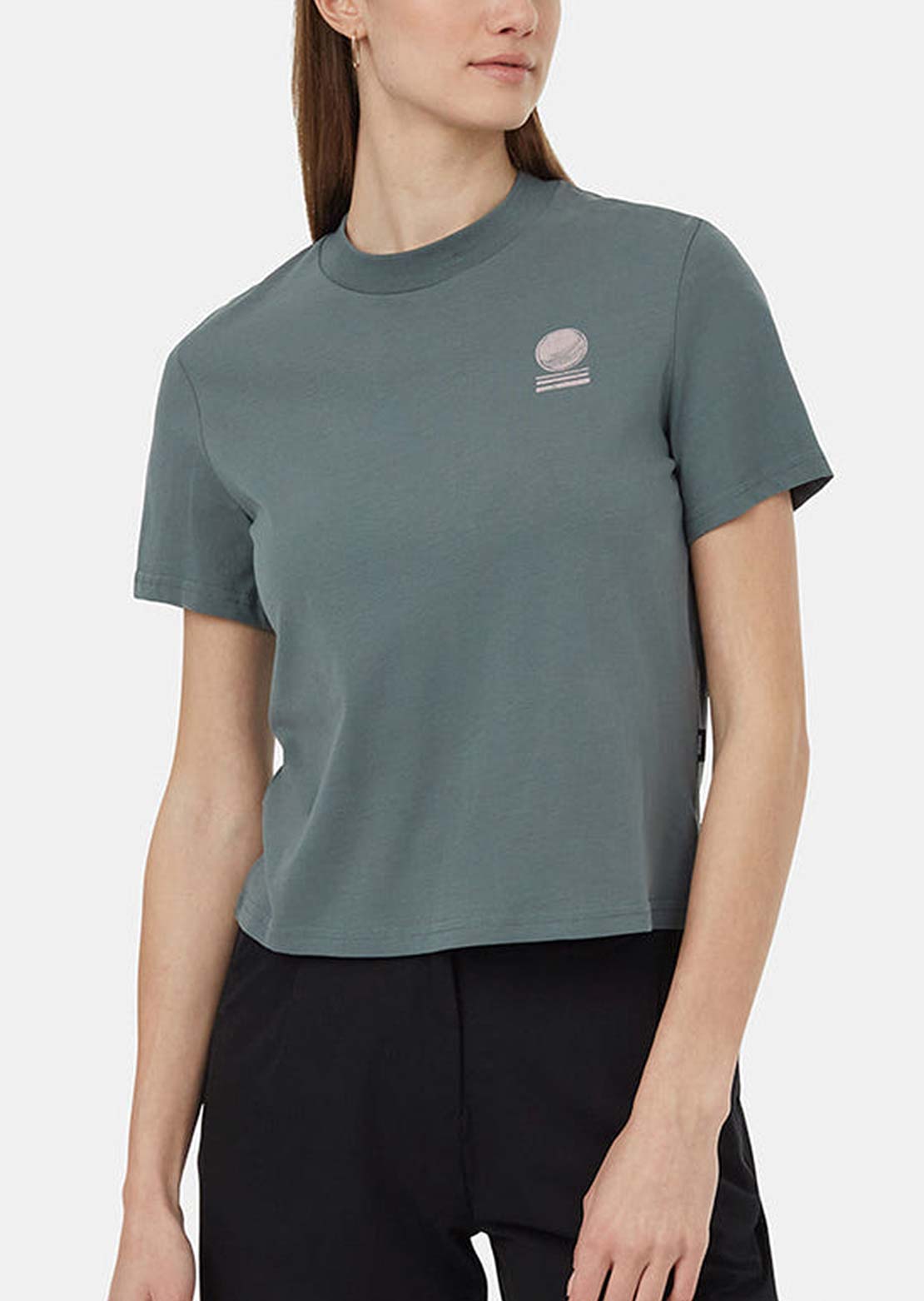 Tentree Women&#39;s Regenerative Series Crop Lines T-Shirt Light Urban Green/Violet Haze