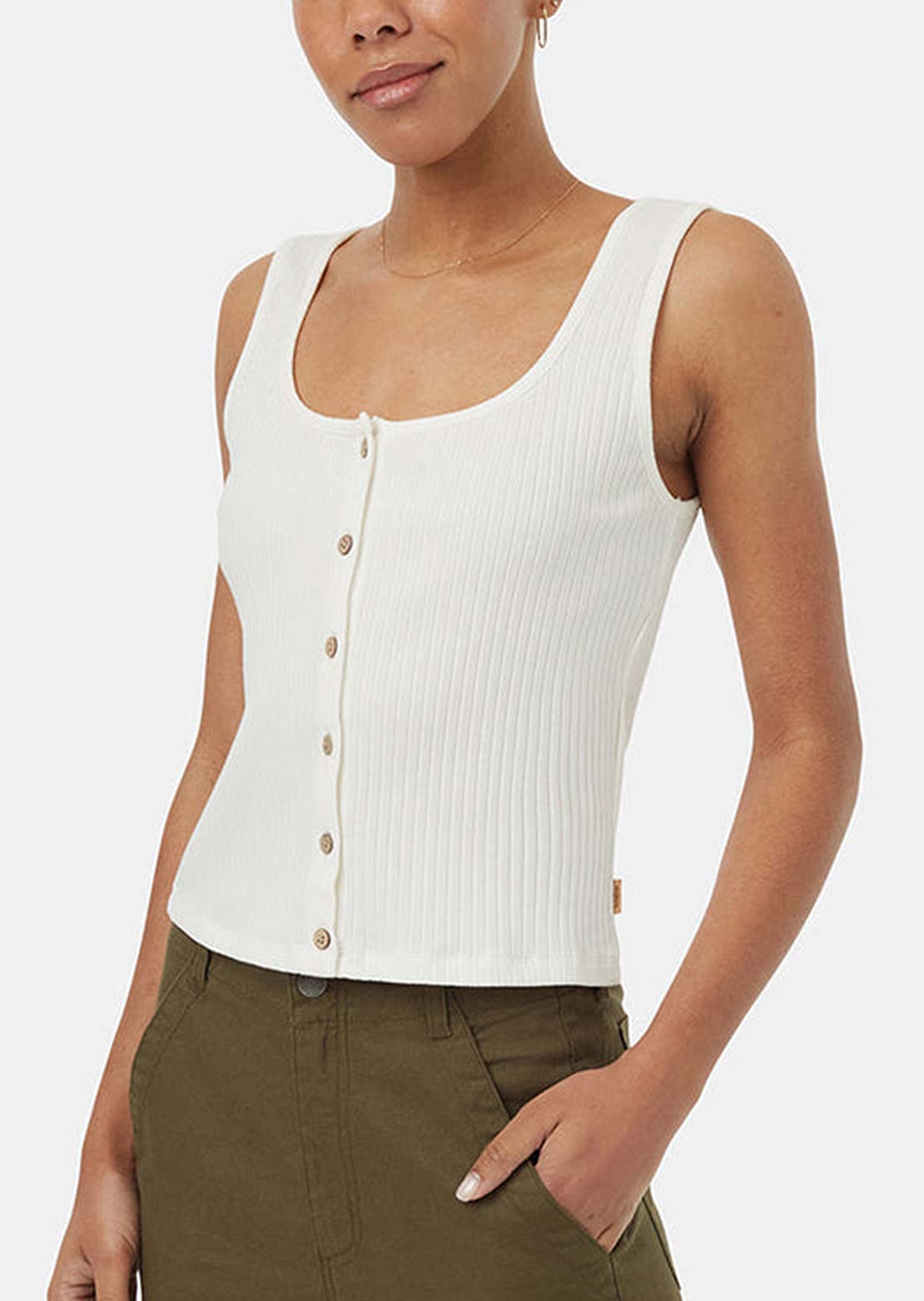Tentree Women&#39;s Rib Button Front Tank T-Shirt white
