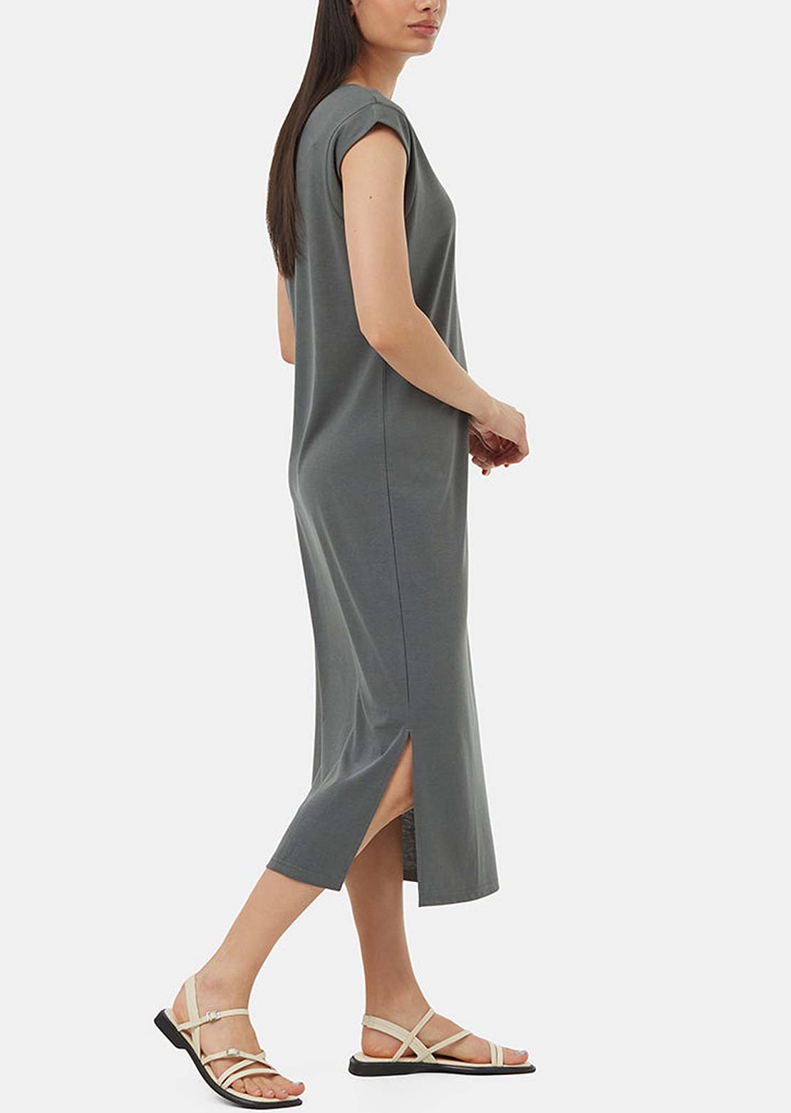 Tentree Women's TreeBlend V-Neck Midi Dress Light Urban Green