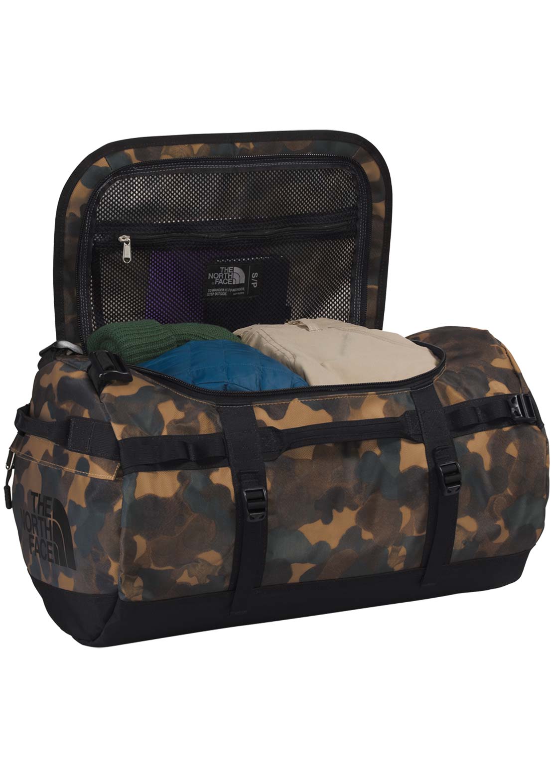 The North Face Base Camp S Duffel Bag Utility Brown Camo Texture Small Print/TNF Black-NPF