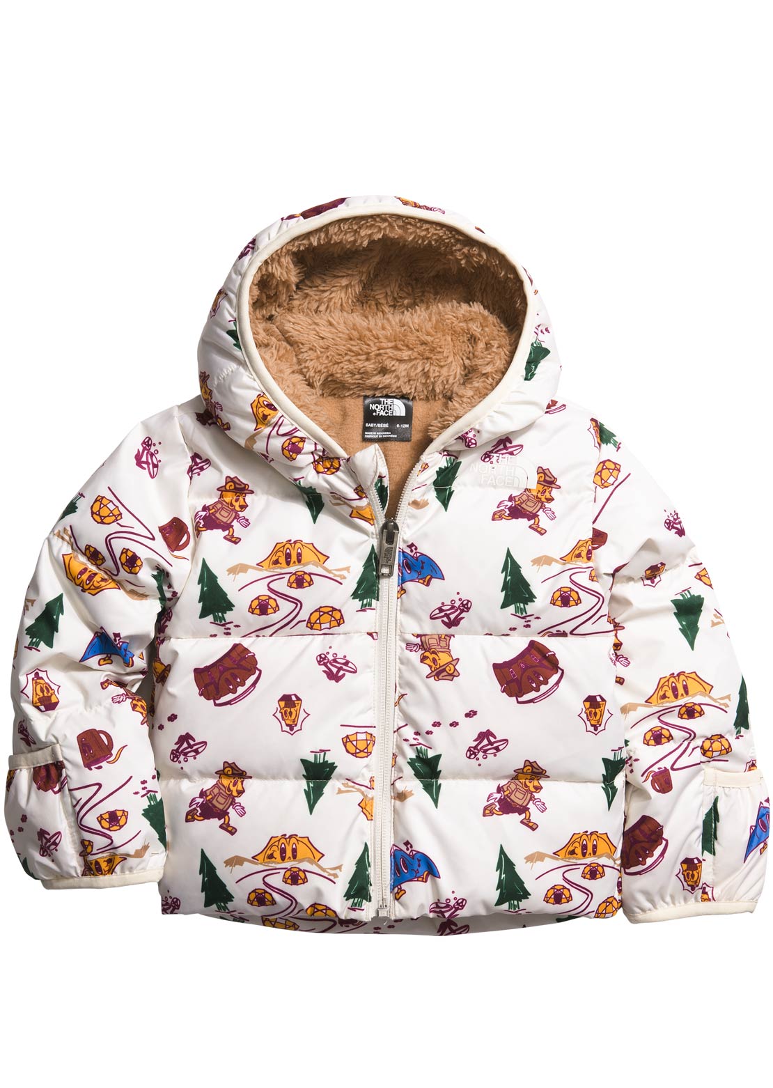 The North Face Infant North Down Hooded Jacket Gardenia White Cartoon Camp Print