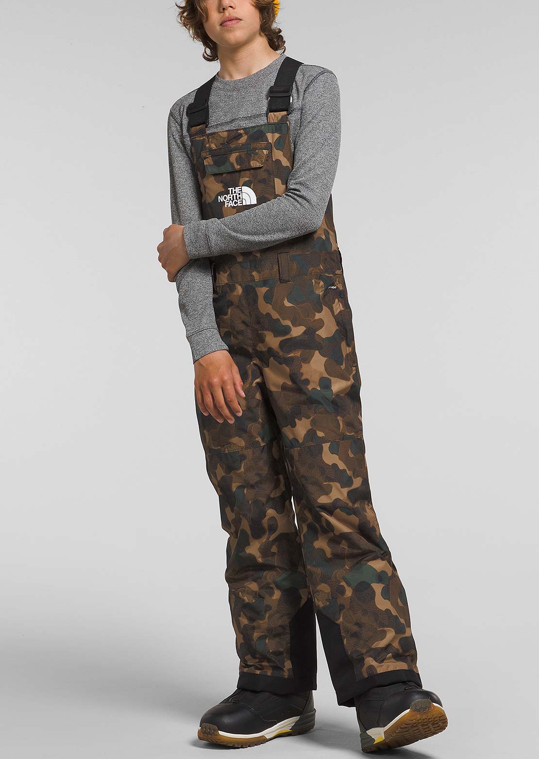 The North Face Junior Freedom Insulated Bib Pants Utility Brown Camo Texture Small Print