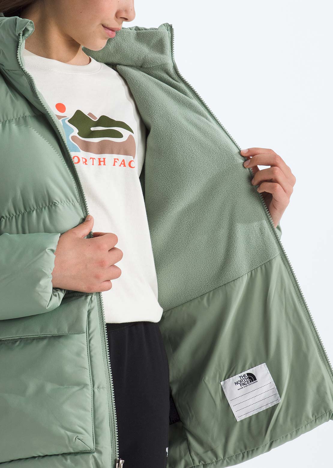 The North Face Junior North Down Fleece Lined Short Parka Slate Moss