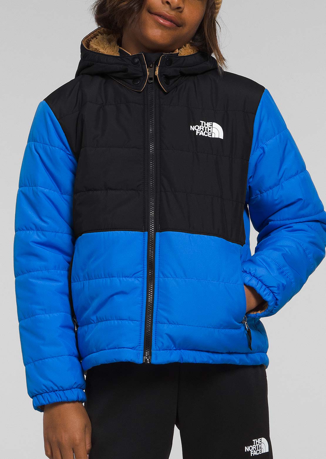The North Face Junior Reversible Mt Chimbo Full Zip Hooded Jacket Optic Blue